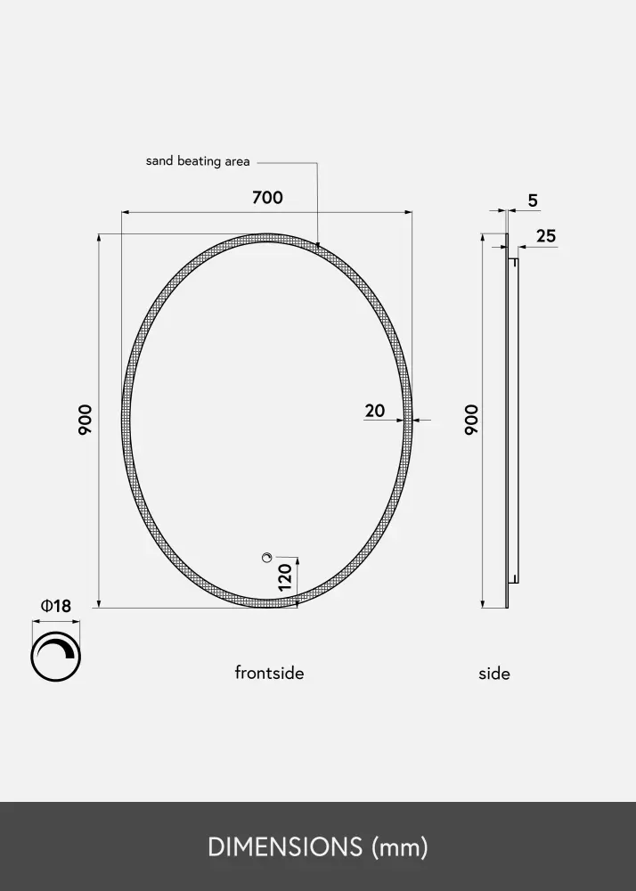 KAILA Spegel Oval LED 70x90 cm