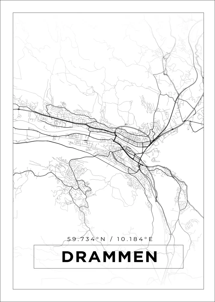 Karta - Drammen - Vit Poster