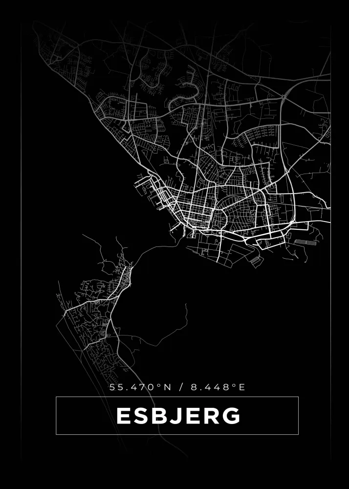 Karta - Esbjerg - Svart Poster