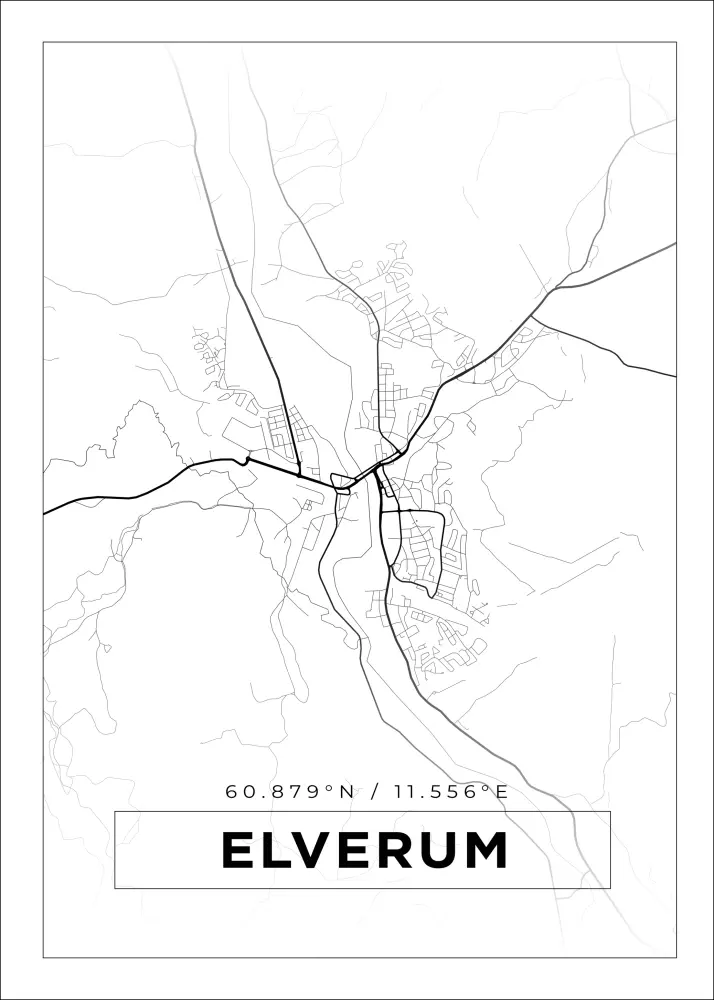 Karta - Elverum - Vit Poster