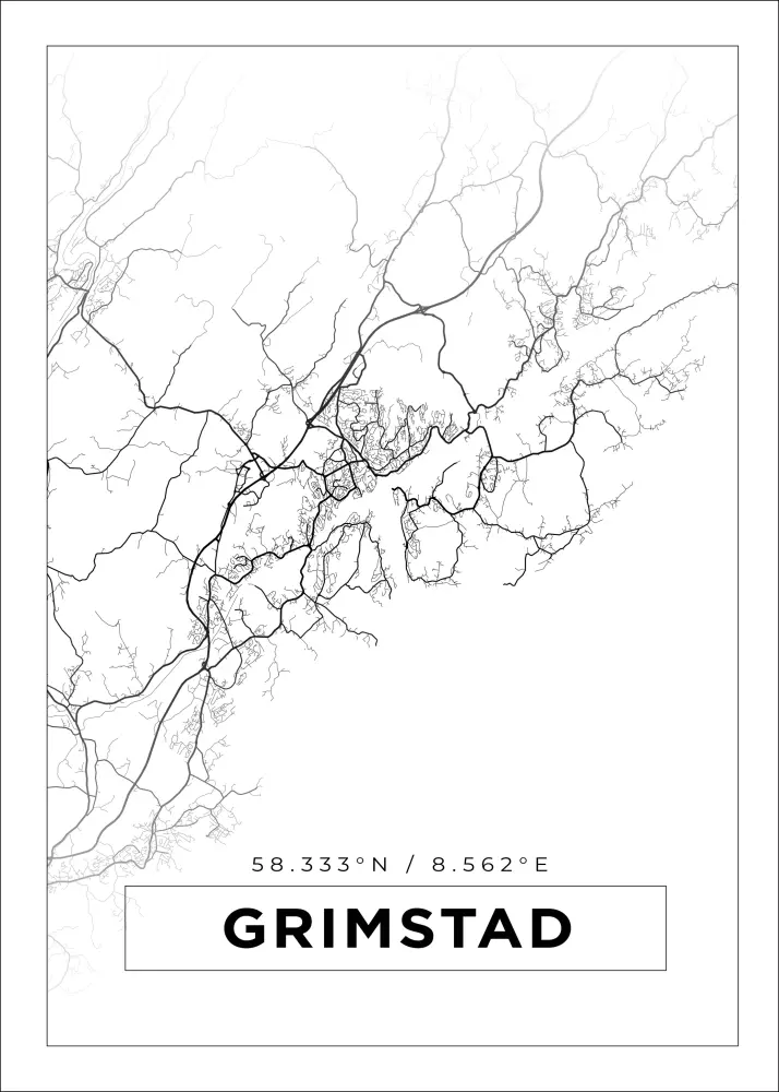 Karta - Grimstad - Vit Poster