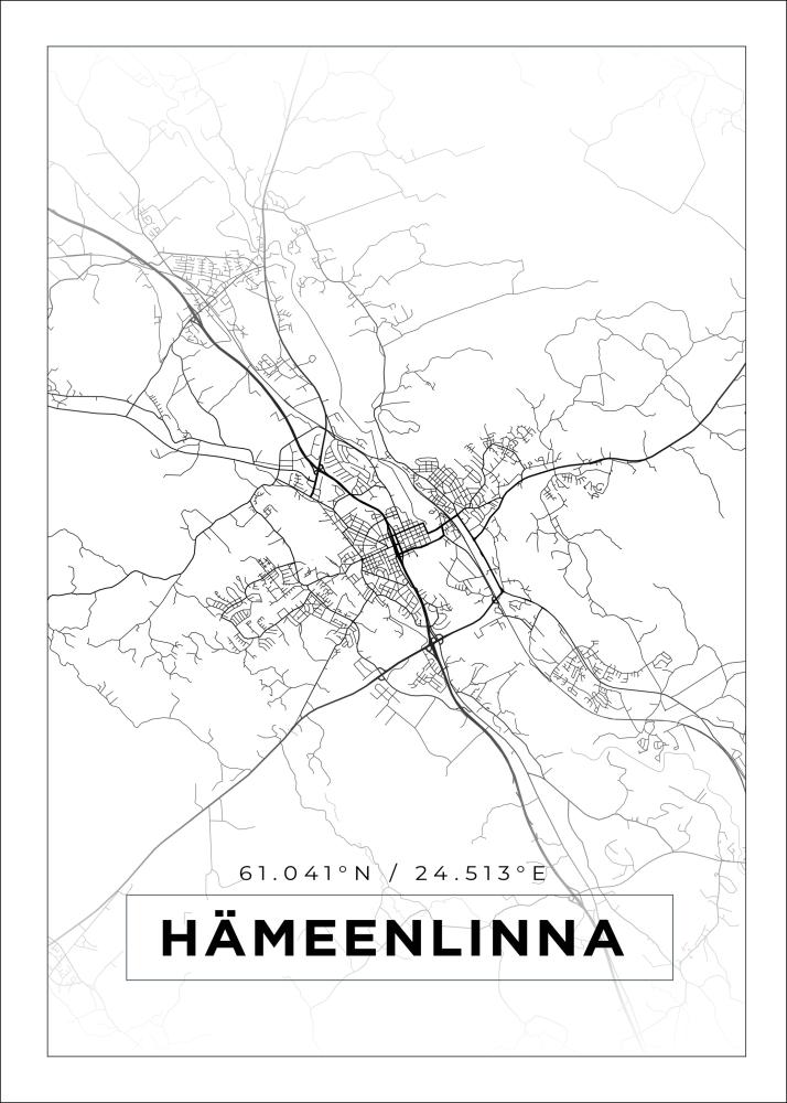 Karta - Hämeenlinna - Vit Poster
