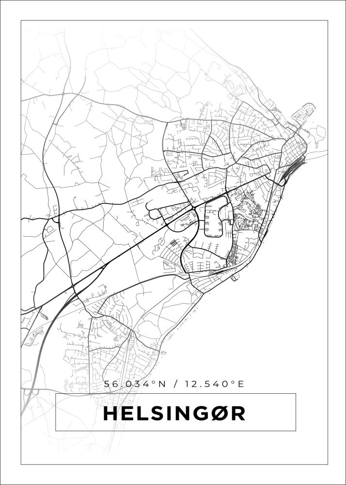 Karta - Helsingør - Vit Poster