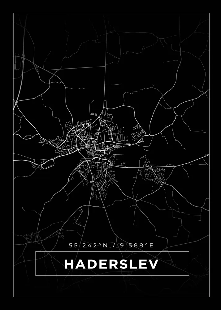 Karta - Haderslev - Svart Poster