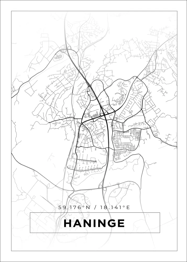 Karta - Haninge - Vit Poster