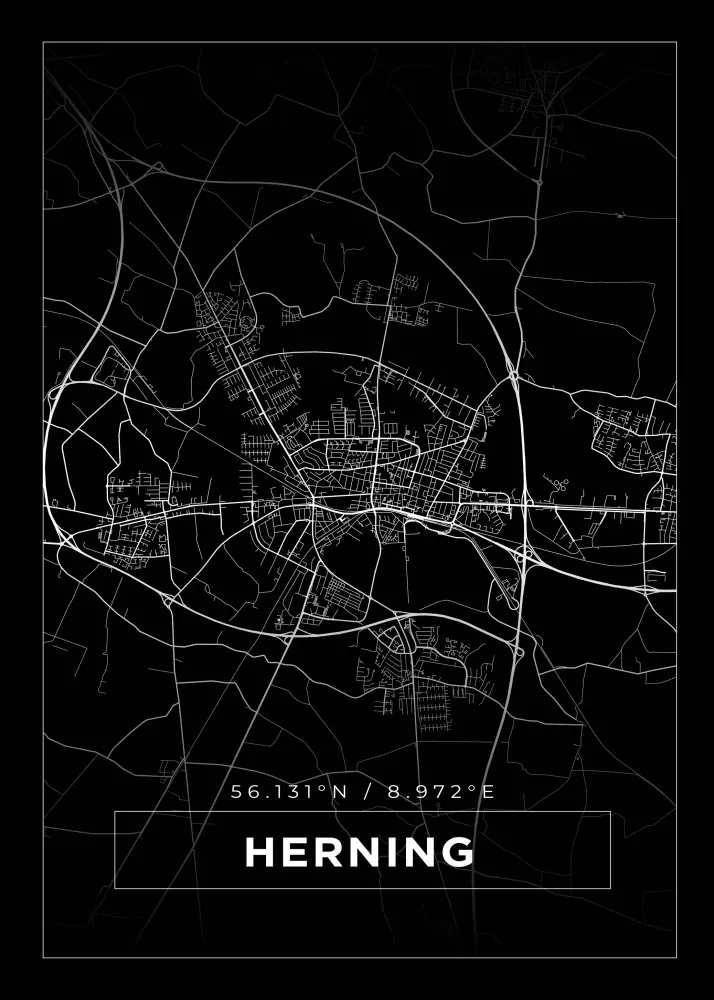 Karta - Herning - Svart Poster