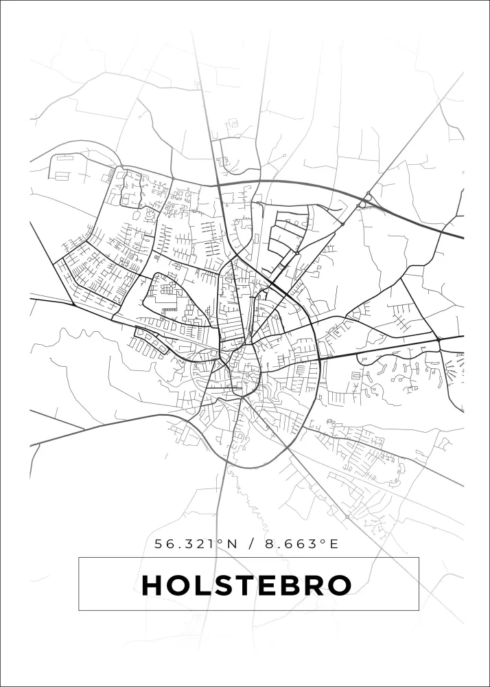 Karta - Holstebro - Vit Poster