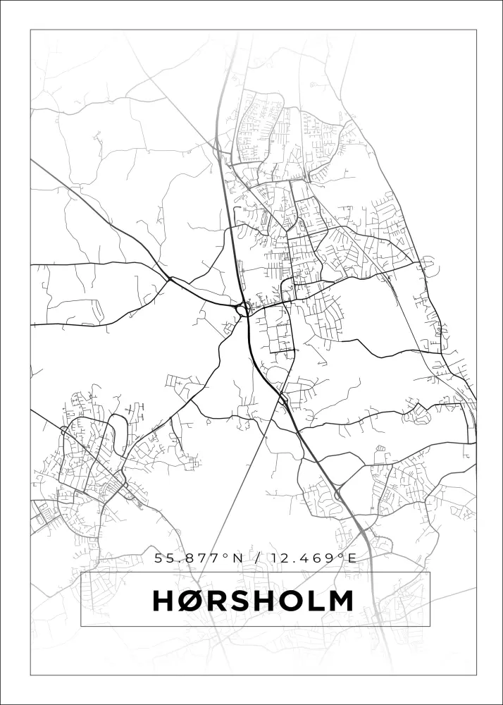 Karta - Hørsholm - Vit Poster