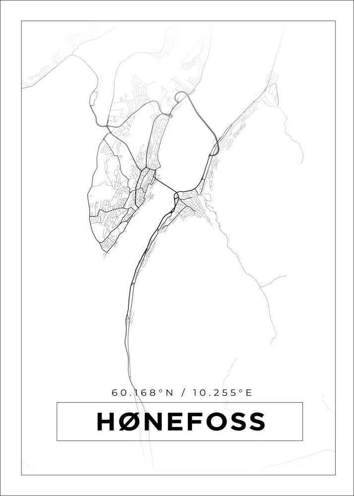 Karta - Hønefoss - Vit Poster