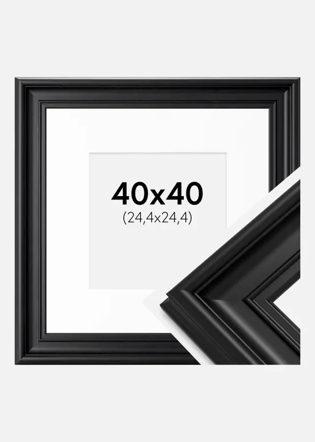 Ram Mora Premium Svart 40x40 cm - Passepartout Vit 10x10 inches