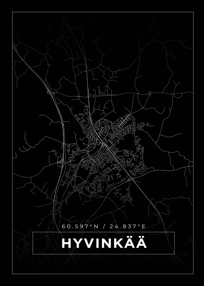 Karta - Hyvinkää - Svart Poster