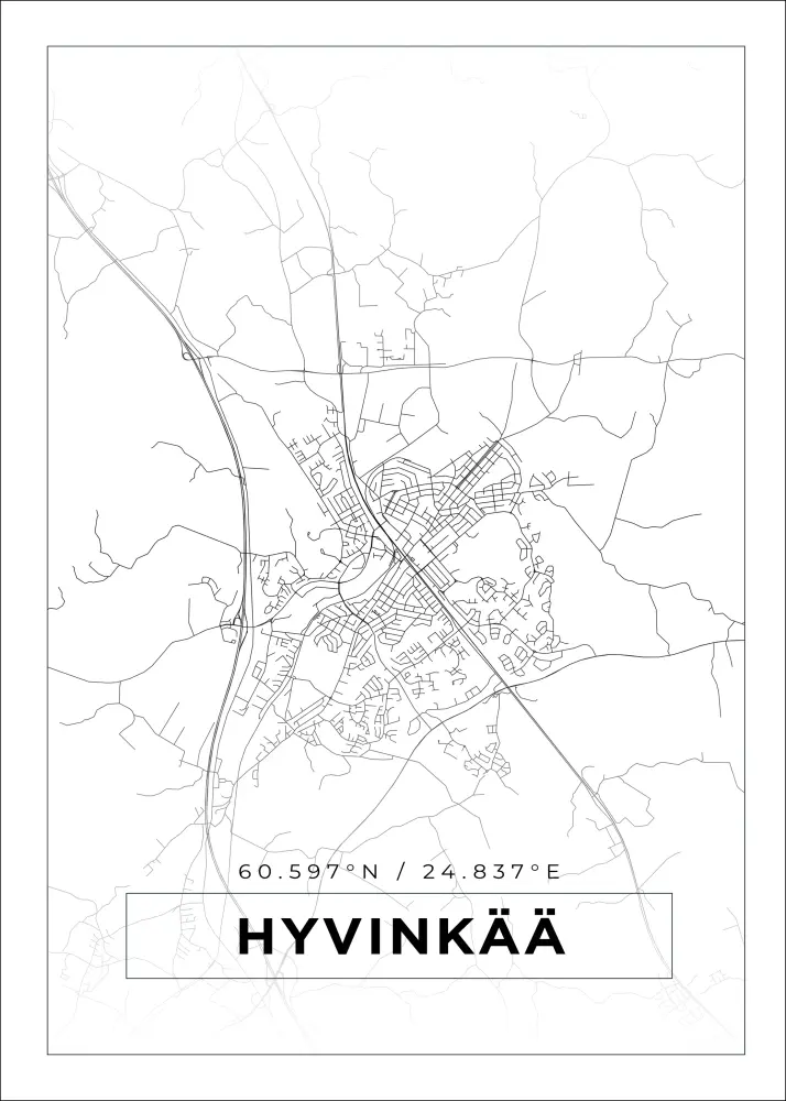 Karta - Hyvinkää - Vit Poster