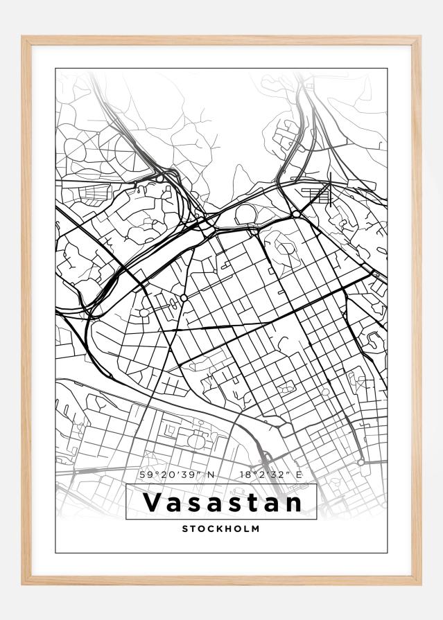 Karta - Vasastan - Vit Poster