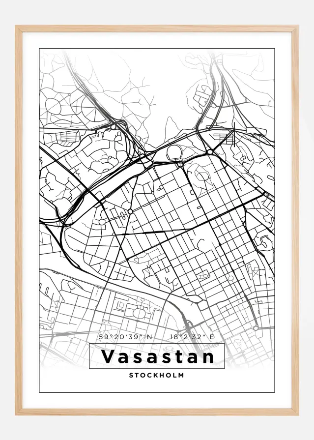 Karta - Vasastan - Vit Poster