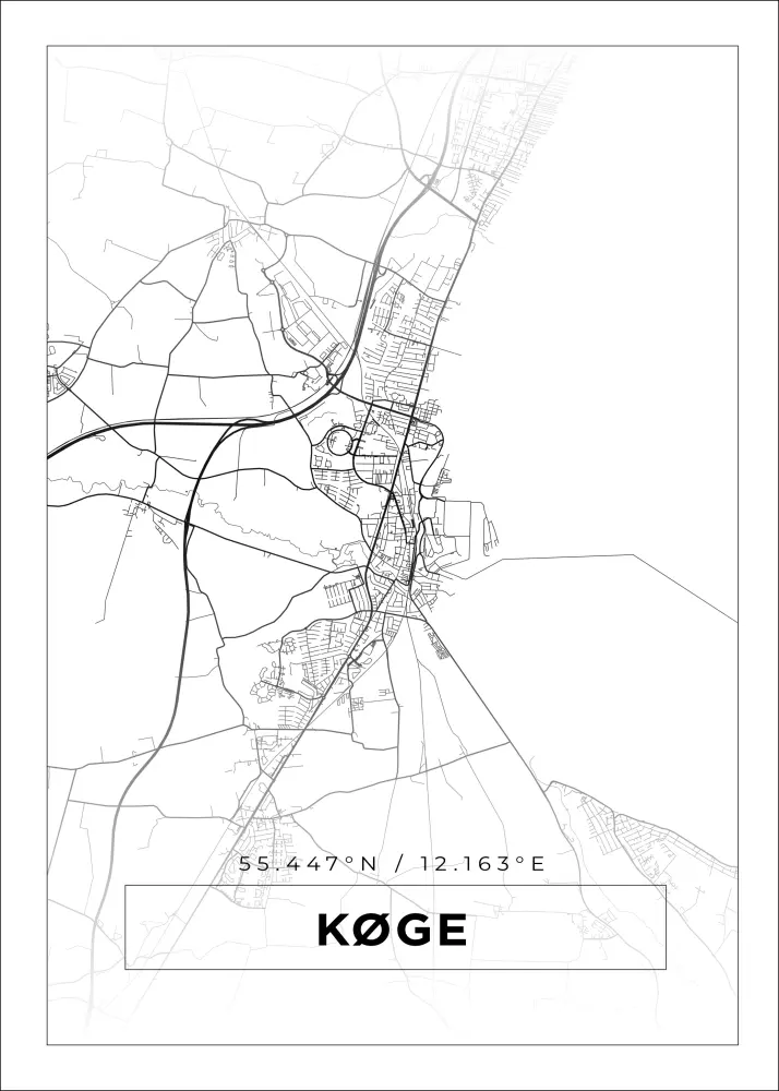 Karta - Køge - Vit Poster