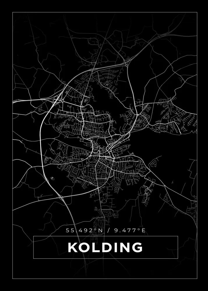 Karta - Kolding - Svart Poster