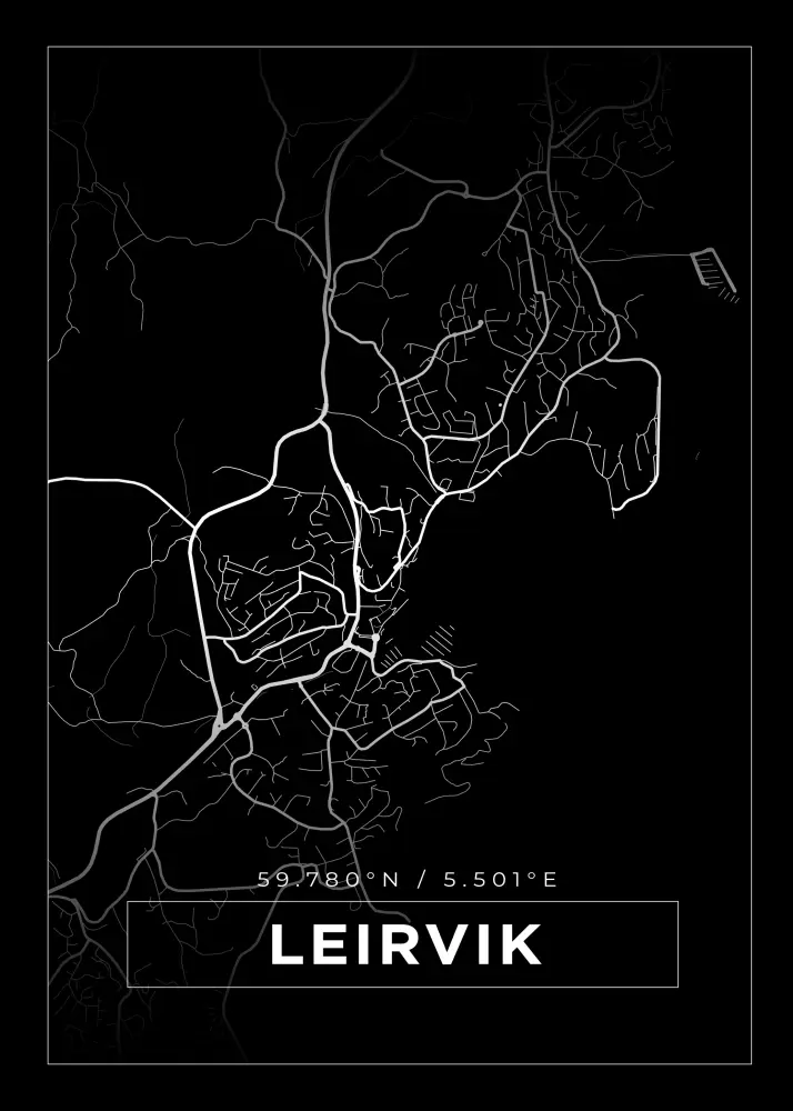Karta - Leirvik - Svart Poster