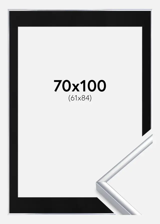 Ram Aluminium Blank Silver 70x100 cm - Passepartout Svart 62x85 cm