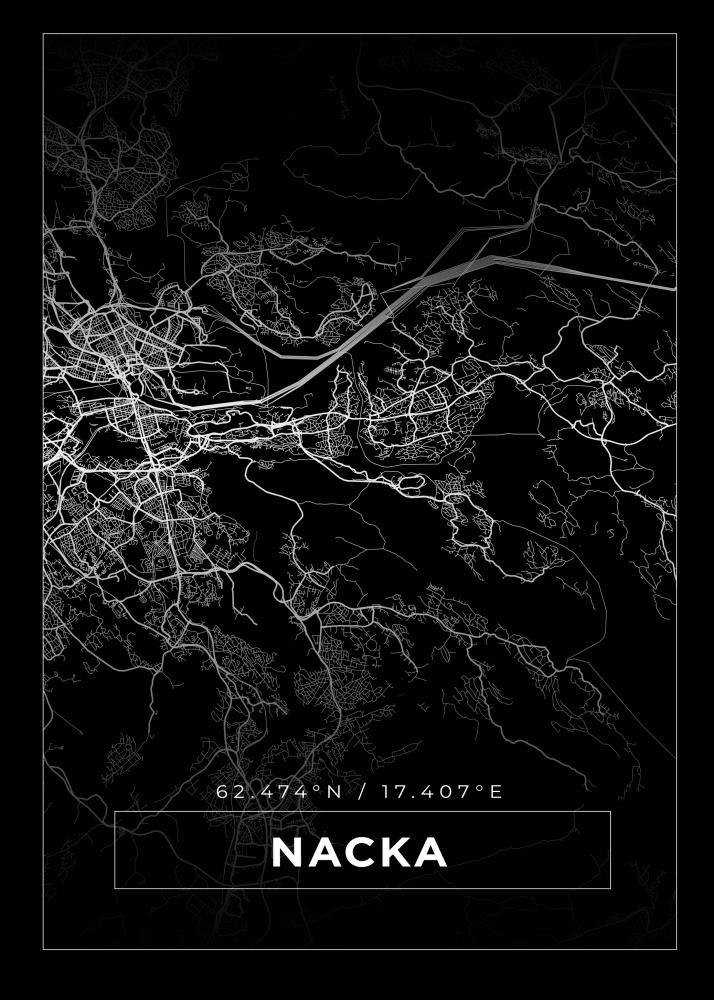 Karta - Nacka - Svart Poster