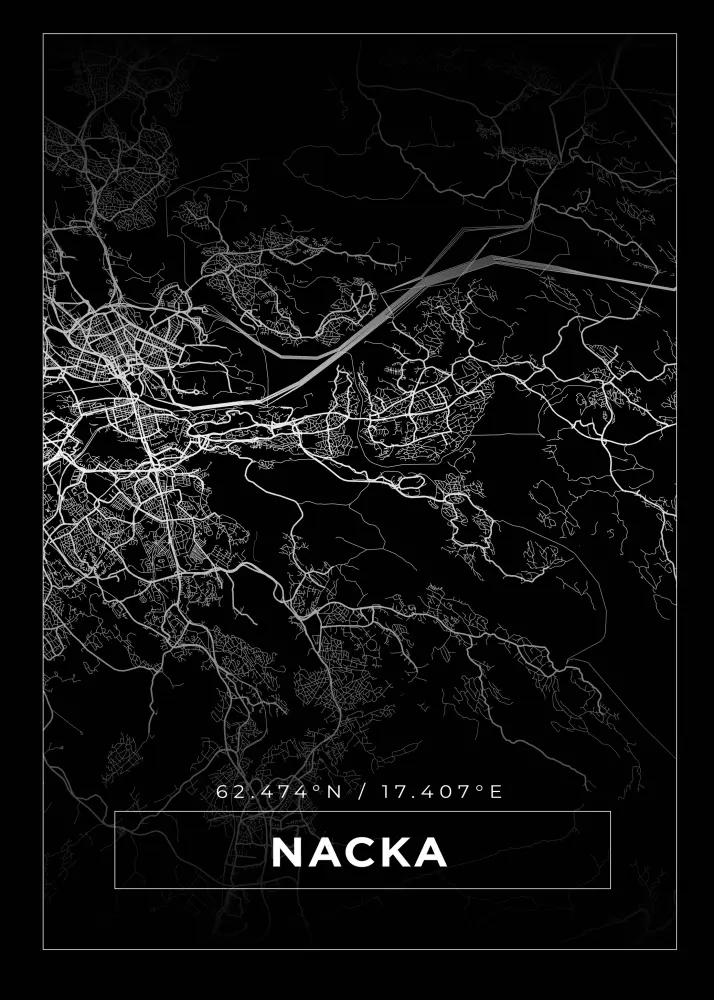 Karta - Nacka - Svart Poster