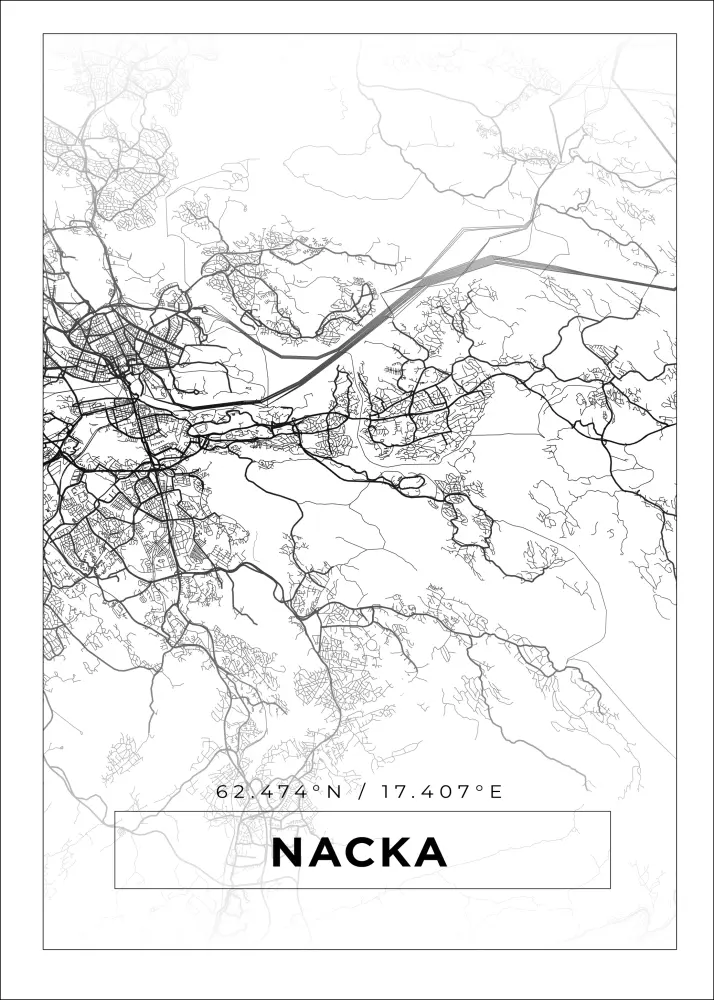Karta - Nacka - Vit Poster