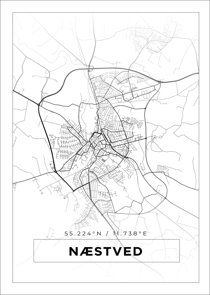 Karta - Næstved - Vit Poster