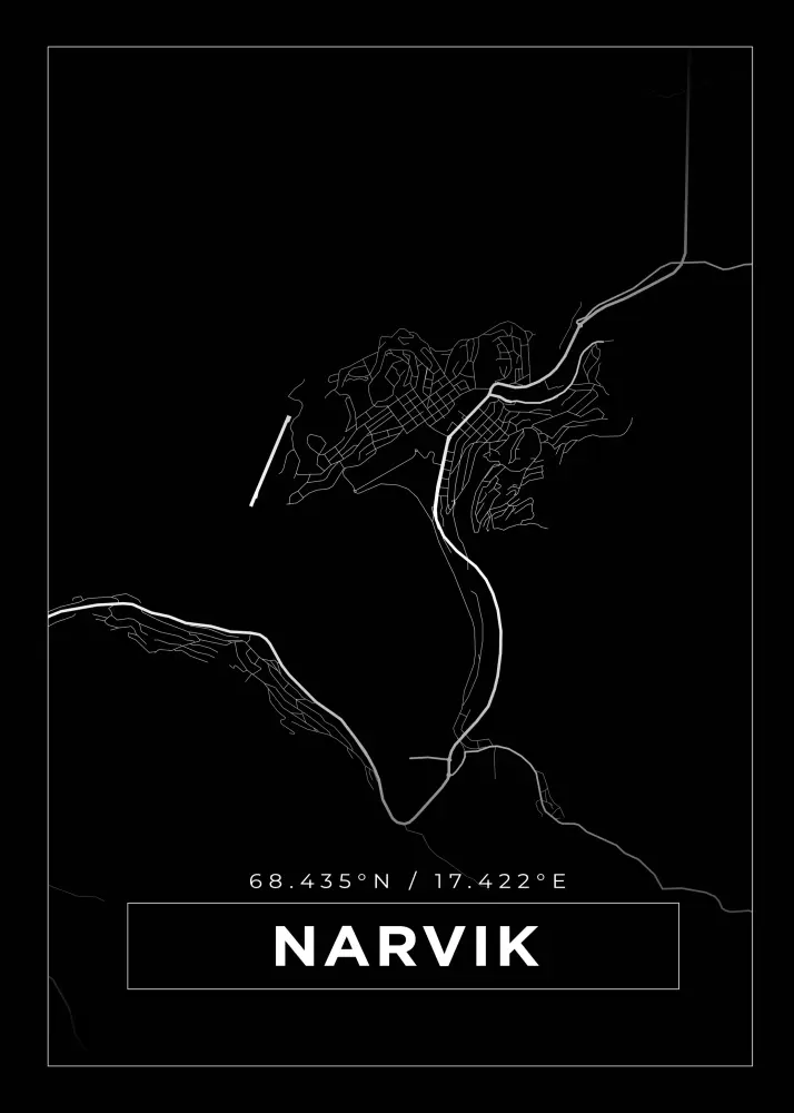 Karta - Narvik - Svart Poster