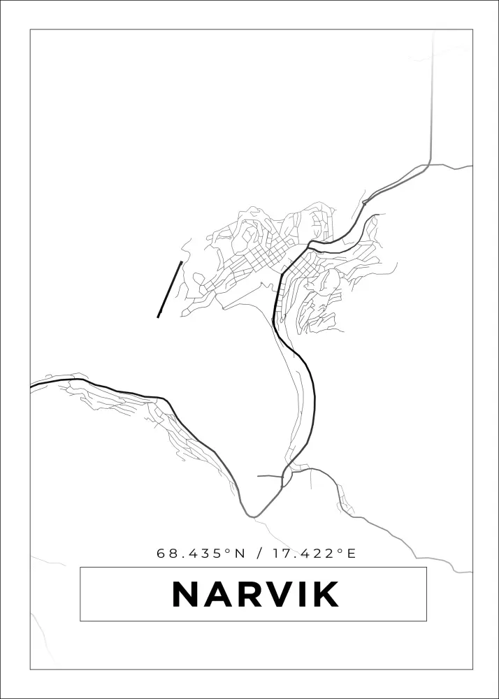 Karta - Narvik - Vit Poster