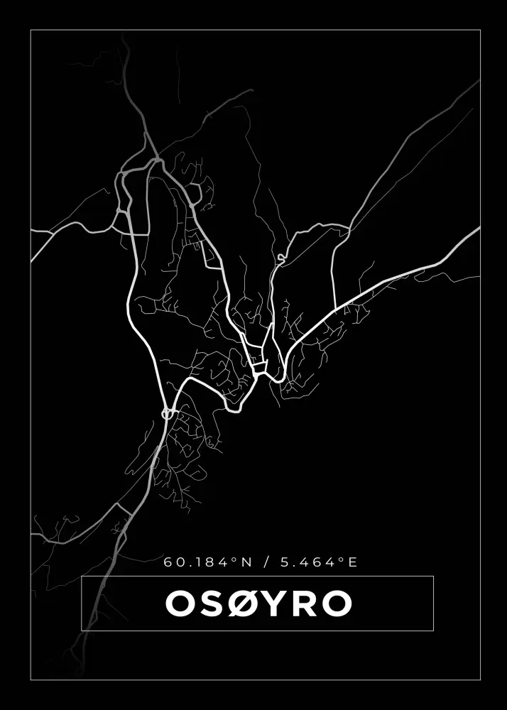 Karta - Osøyro - Svart Poster