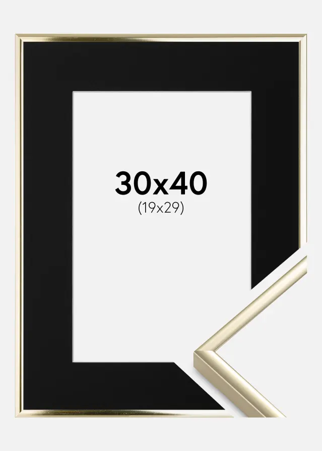 Ram Aluminium Blank Guld 30x40 cm - Passepartout Svart 20x30 cm