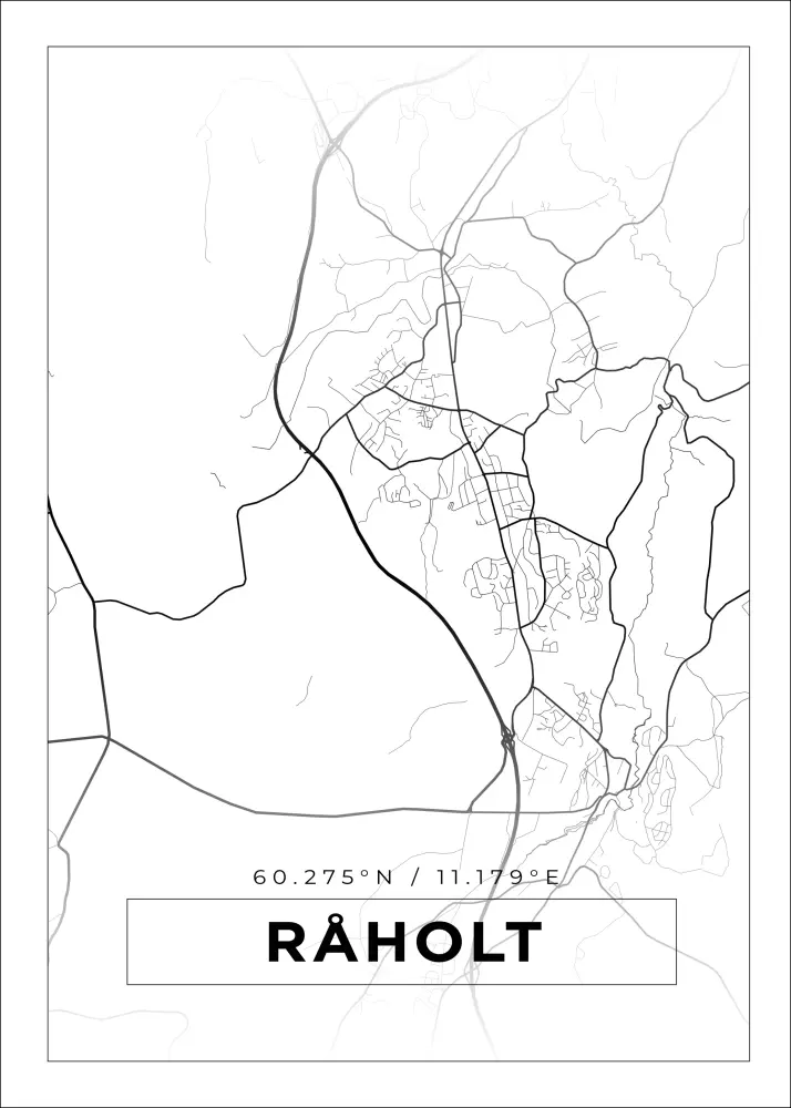 Karta - Råholt - Vit Poster
