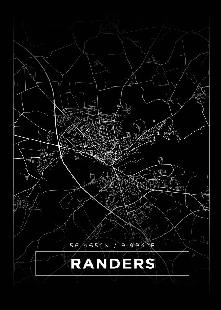 Karta - Randers - Svart Poster