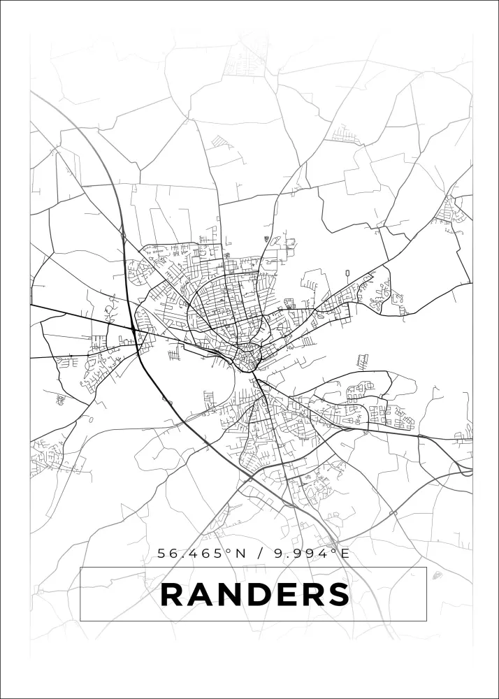 Karta - Randers - Vit Poster