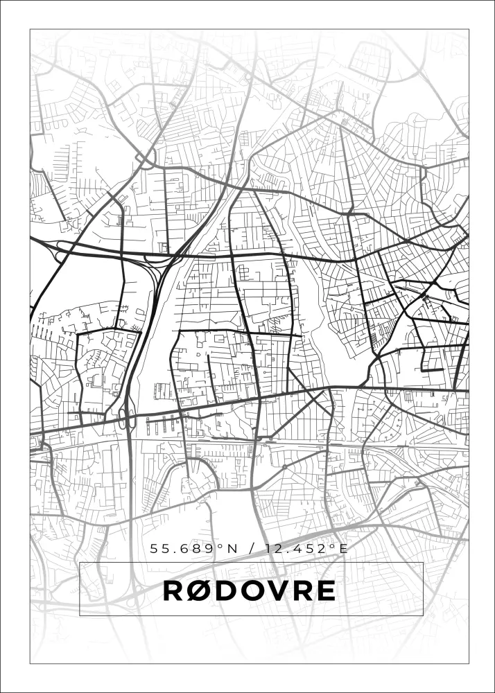 Karta - Rødovre - Vit Poster