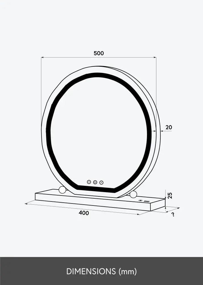 KAILA Sminkspegel Round LED Svart 50 cm Ø