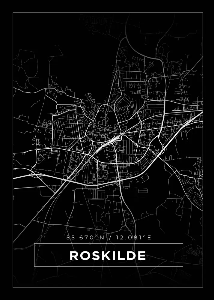 Karta - Roskilde - Svart Poster