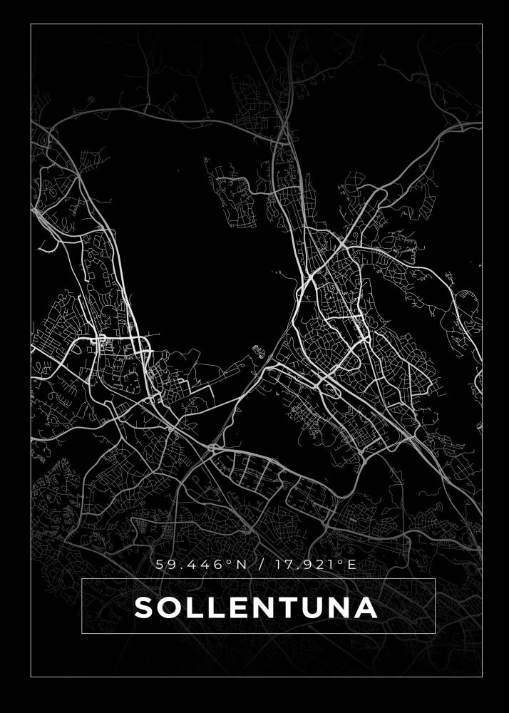 Karta - Sollentuna - Svart Poster