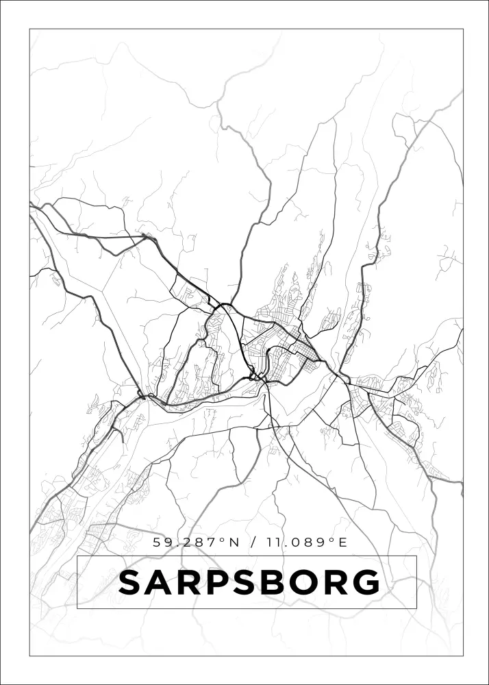 Karta - Sarpsborg - Vit Poster