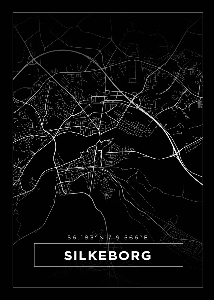 Karta - Silkeborg - Svart Poster