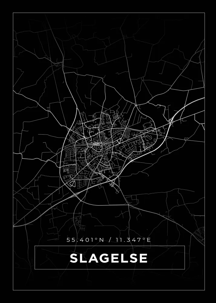 Karta - Slagelse - Svart Poster