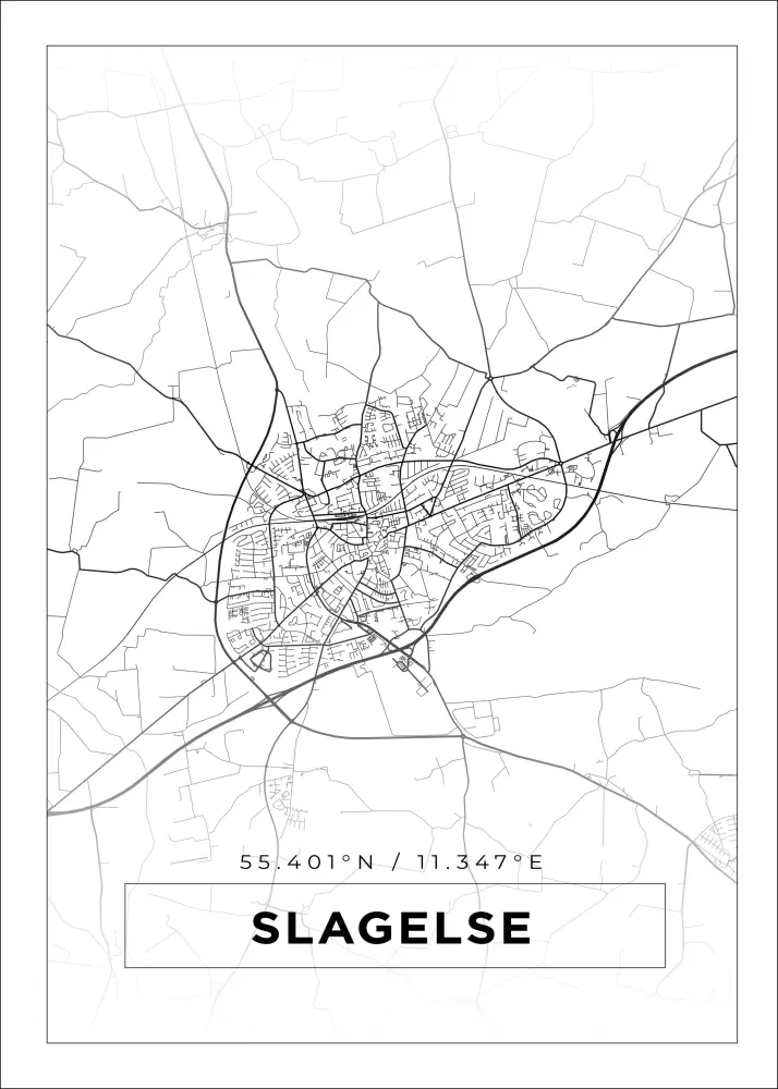 Karta - Slagelse - Vit Poster