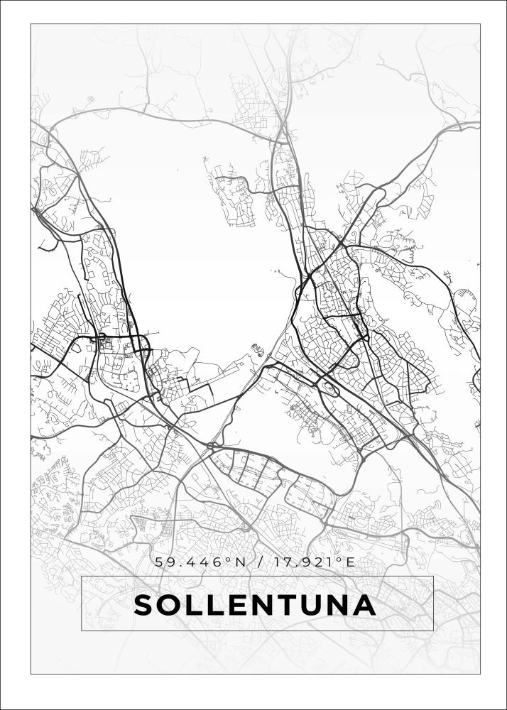 Karta - Sollentuna - Vit Poster