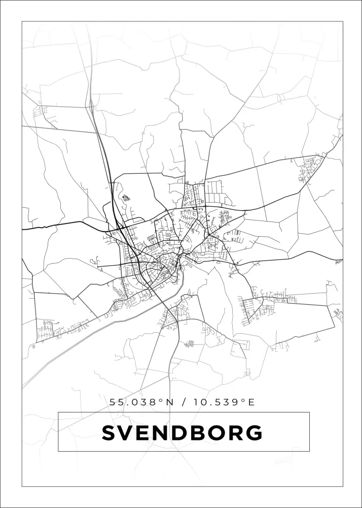 Karta - Svendborg - Vit Poster