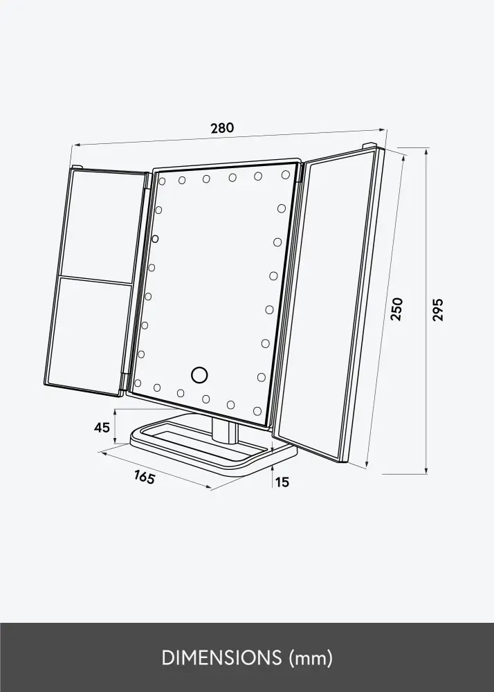 KAILA Sminkspegel Tri-Fold Magnifying Svart 20x30 cm