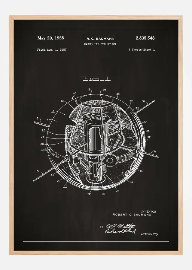 Patentritning - Satellit - Svart Poster