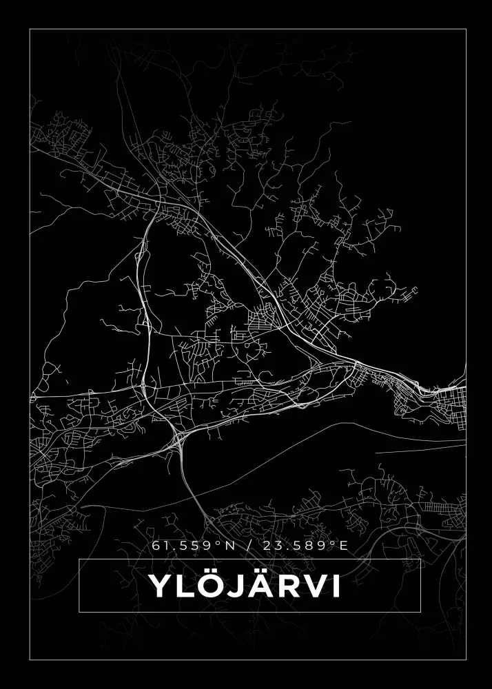 Karta - Ylöjärvi - Svart Poster