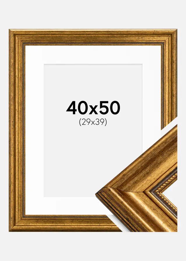 Ram Rokoko Guld 40x50 cm - Passepartout Vit 30x40 cm