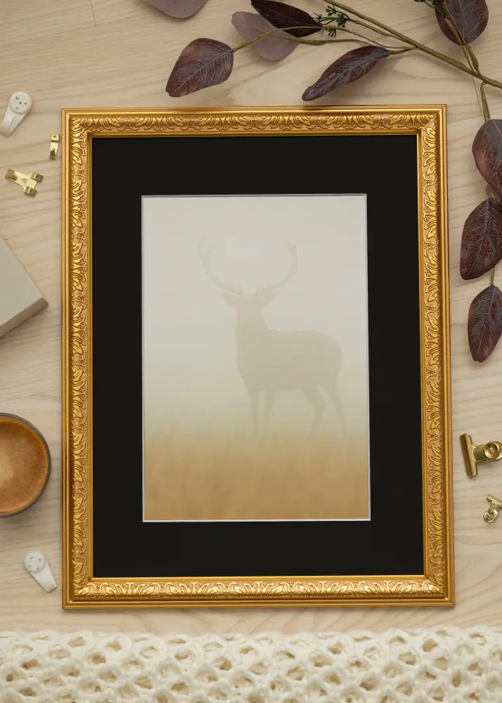 Ram Nostalgia Guld 30x60 cm - Passepartout Svart 22,7x50 cm