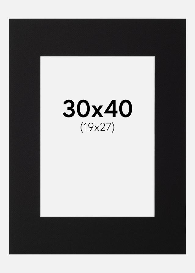 Passepartout Svart Standard (Vit kärna) 30x40 cm (19x27)