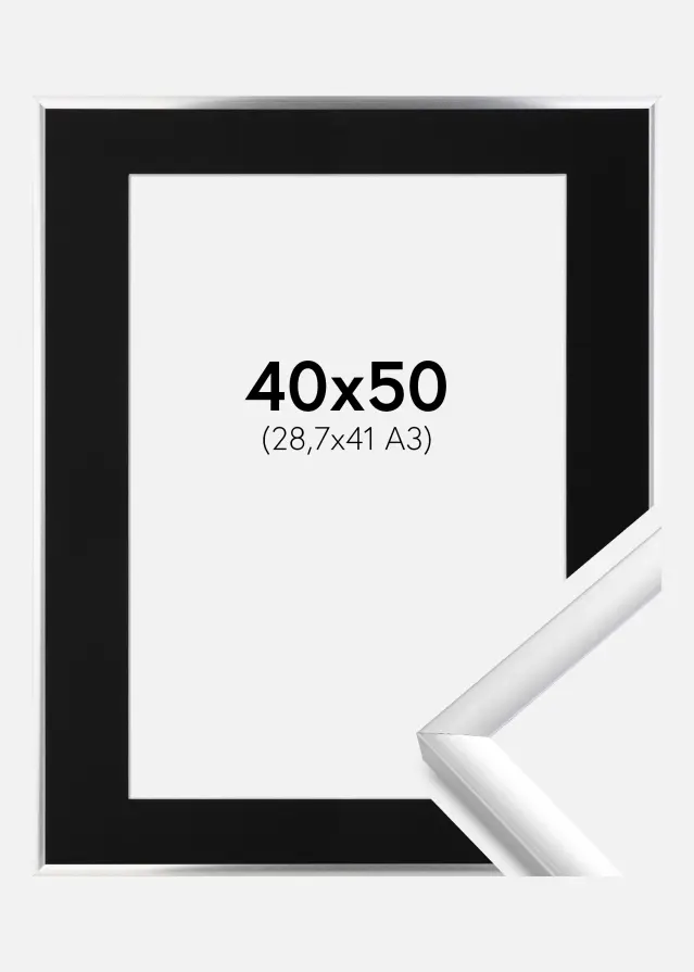 Ram New Lifestyle Silver 40x50 cm - Passepartout Svart 29,7x42 cm (A3)